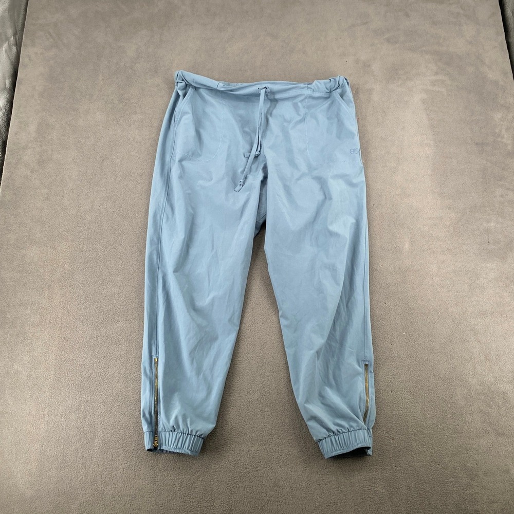 Albion Fit Jetset Joggers Dusty Blue Petite Large Gold Ankle Zip Travel Pants
